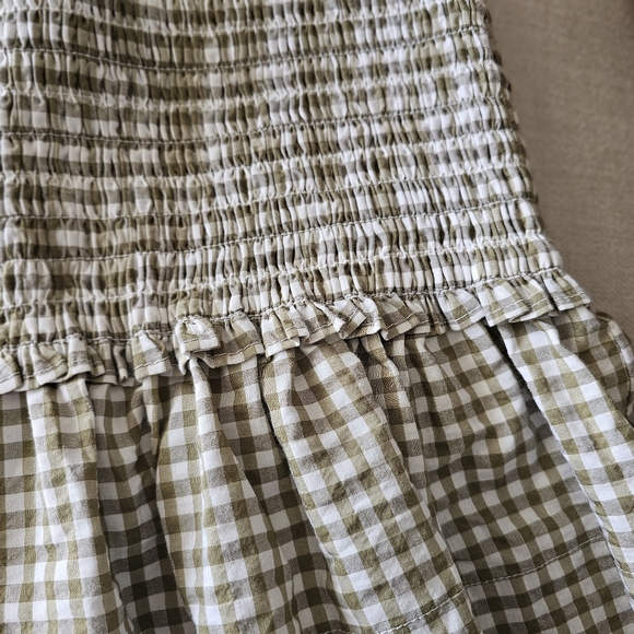 Veronica Beard Aloya Smocked Seersucker Ruffle Skirt Olive White Sz XL NWT